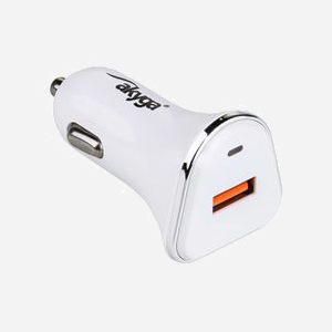 Akyga Chargeur Auto AK-CH-07 USB 5V/3.0A 15W Quick Charge 3.0 Blanc 12-24V compatible Téléphone & Tablette, Puissance max 18W, Sortie 5-12V, Dimensions 33x60x33mm - Miniature 3
