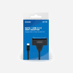 Savio AK-69 Adaptateur SATA vers USB 3.2 Gen 1 (3.1 Gen 1) - Interface Hôte SATA, Interface Sortie USB 3.2 Gen 1, Quantité 1, Période de garantie 2 ans - Miniature 3