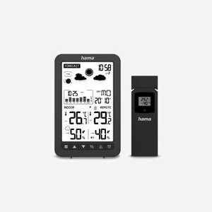 Hama Ko Samui Noir - Station Météo avec Capteur Extérieur, Baromètre/Hygromètre/Thermomètre, DCF, LCD Monochrome, Alimentation Batterie AAA - Miniature 2