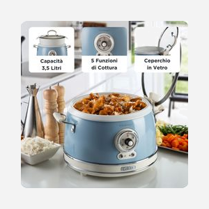 Ariete Cuiseur à Riz 2904/05 3.5L 700W Bleu Clair, Bol 1.8L, Vitrocéramique, 5 Programmes, Maintien au chaud 24h, Panier vapeur, 295x340x275mm - Miniature 3
