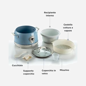 Ariete Cuiseur à Riz 2904/05 3.5L 700W Bleu Clair, Bol 1.8L, Vitrocéramique, 5 Programmes, Maintien au chaud 24h, Panier vapeur, 295x340x275mm - Miniature 4