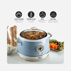 Ariete Cuiseur à Riz 2904/05 3.5L 700W Bleu Clair, Bol 1.8L, Vitrocéramique, 5 Programmes, Maintien au chaud 24h, Panier vapeur, 295x340x275mm - Miniature 5