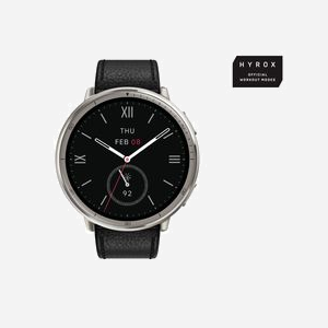 Amazfit W2433EU1N - Smartwatch AMOLED 1.32" 466x466px Tactile, Bracelet Cuir Noir, Boîtier Argent, Zepp OS, Bluetooth 5.2, Batterie 270mAh