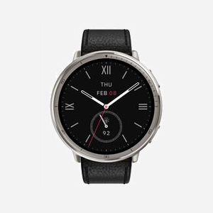Amazfit W2433EU1N - Smartwatch AMOLED 1.32" 466x466px Tactile, Bracelet Cuir Noir, Boîtier Argent, Zepp OS, Bluetooth 5.2, Batterie 270mAh - Miniature 2