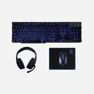 Rebeltec SHERMAN Kit Gaming USB QWERTY Anglais (Clavier 104 touches, Souris 2400 DPI, Casque) + Tapis de Souris, Rétroéclairage, Noir