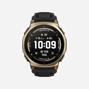 Amazfit T-Rex 3 Pro : Smartwatch AMOLED 1.32" 466x466, GPS, Wi-Fi, 16Go Flash, 64Mo RAM, Boîtier 44mm Or, Bracelet Silicone Noir, Autonomie 19 jours