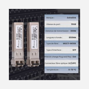 Extralink SFP+ 10G Pack de 2, Module émetteur-récepteur 10Gbps 850nm Multimode (MM) 300m, Réf: EX.30491, Consommation 1W, 0°C à 70°C - Miniature 5