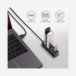 Axagon HUE-M1AL Hub USB 3.2 Gen 1 Type-A Aluminium Noir - 4 Ports USB 3.2 Gen 1 Type-A - Taux de transfert 5000 Mbit/s - Compatible Windows/macOS/Linux/Android/iOS - Miniature 4