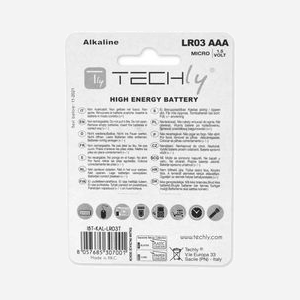 Techly IBT-KAL-LR03T : Lot de 4 Piles Alcalines AAA 1.5V Usage Unique, Dimensions 10.5mm x 44.5mm, Facteur de Forme Cylindrique, Poids 55g, Conditionnement Blister - Miniature 2