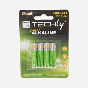 Techly IBT-KAL-LR03T : Lot de 4 Piles Alcalines AAA 1.5V Usage Unique, Dimensions 10.5mm x 44.5mm, Facteur de Forme Cylindrique, Poids 55g, Conditionnement Blister - Miniature 4