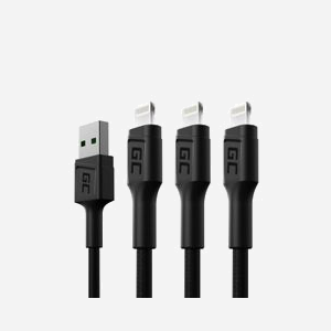 Green Cell KABGCSET06 - Kit de 3 câbles 2m, Noir, Connecteurs Lightning mâle vers USB A mâle, 2.4A, Transfert 480 Mbit/s - Miniature 1