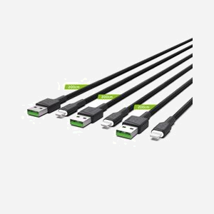 Green Cell KABGCSET06 - Kit de 3 câbles 2m, Noir, Connecteurs Lightning mâle vers USB A mâle, 2.4A, Transfert 480 Mbit/s - Miniature 2