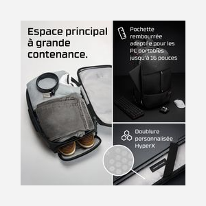 HyperX Sac à dos Knight Black pour PC portable jusqu'à 16.1" (40.9cm), 22.6L, Polyester, résistant à l'eau, 482x279x127mm, 907g - Miniature 4