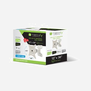 Support Mural TV Techly ICA-LCD-201WH Blanc, 13"-30", VESA 75x75/100x100, Inclinaison -15°/+15°, Rotation 360°, Charge Max 23kg, Distance Mur 9.8cm - Miniature 2