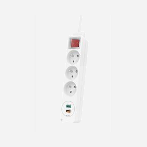 Multiprise Hama 44133757 - 3 Prises CA 250V - Câble 1.4m - 1 USB Type-A + 1 USB Type-C 18W - Protection Court-circuit - Blanc - Dimensions 42x37x237mm - Miniature 1