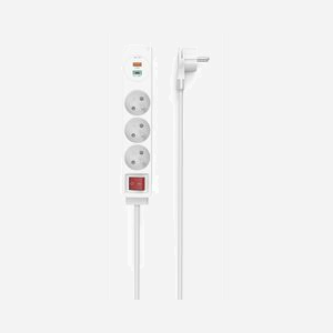 Multiprise Hama 44133757 - 3 Prises CA 250V - Câble 1.4m - 1 USB Type-A + 1 USB Type-C 18W - Protection Court-circuit - Blanc - Dimensions 42x37x237mm - Miniature 2