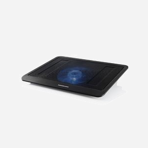 Modecom CF13 - Support Refroidisseur pour PC Portable jusqu'à 14" (35.6cm), 1 Ventilateur 140mm, 1000RPM, 47.35 CFM, 21dB, USB, Éclairage Bleu, Noir