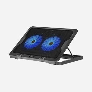 Defender NS-503 - Support Refroidisseur pour Ordinateur Portable jusqu'à 17" - 2 Ventilateurs 126mm 1000 RPM - USB - Noir - 6 Niveaux Hauteur - Éclairage Bleu