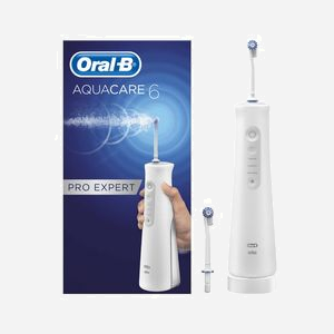 Oral-B Aquacare 6 Irrigateur Oral Sans Fil Blanc, Débit Réglable 3 Niveaux, 2 Têtes, Alimentation Batterie, Type de Contrôle Boutons, Réf. 4210201233084