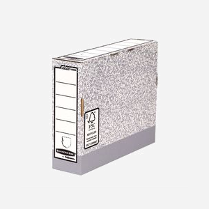 Boîte d'Archive Fellowes 1080001 FastFold A4, Carton 100% Recyclé Certifié FSC, 85x265x327mm, Intérieur 80x260x315mm, Gris, 130g