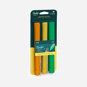 Cartouches 3Doodler Start ECO Mix2-75, Filament Compostable 75 pcs (25 Vert, Orange, Jaune), Ø 2.5mm, Longueur 150mm, Point de Fusion 65°C, RoHS