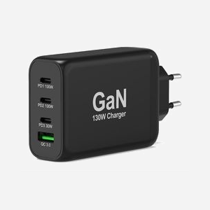 Port Designs 902107EU Chargeur Secteur Universel 130W 3x USB Type-C Power Delivery, GaN, Charge Rapide - Noir - Tension 100-240V - Câble USB Type-C inclus