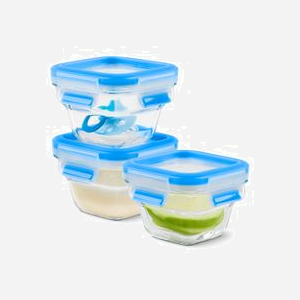 Ensemble de 3 Récipients EMSA CLIP & CLOSE N10507 Carrés en Verre, Bleu/Transparent, 180ml, -40°C à 420°C, L106xP106xH207mm, Lavable Lave-vaisselle & Congélateur - Miniature 4