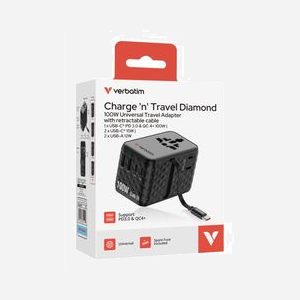 Verbatim Chargeur Secteur Universel 30191 : 2x USB-C Power Delivery 3.1 (100W), 2x USB 2.0, Charge Rapide, GaN, 100-250V, PPS, Câble 0.63m, Noir - Miniature 4
