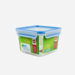 EMSA Clip & Close 508537: Boîte Alimentaire Rectangulaire 1.75L, Plastique, 167x167x111mm, Bleu/Transparent, Couvercle Hermétique, Empilable, Fabrication Allemande - Miniature 1