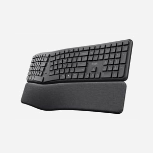 Clavier Ergonomique Sans Fil Trust Keyra, QWERTY US Intl, RF 2.4GHz + Bluetooth, 111 touches, repose-poignets, piles AA, Windows/macOS/Android/iOS/ChromeOS - Miniature 2