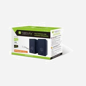 Techly ICC-SP-320WTY Enceintes 2.0, 6W RMS, 90-20000Hz, 4 Ohm, Connexion filaire USB Type-A & 3.5mm, Bois/Plastique, Noir - Miniature 2