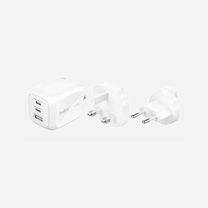 Belkin WCH018HQWH Chargeur Secteur 70W GaN, 2x USB-C Power Delivery 3.1 (PPS), 1x USB-A, Universel, Protection Surtension/Surcharge/Court-circuit - Miniature 1