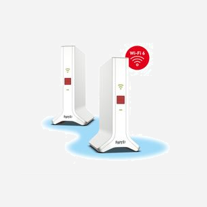FRITZ! Répéteur Mesh 4200 Wi-Fi 6E (802.11ax) Bi-Bande 2.4/5 GHz, Débit WLAN 4200 Mbit/s, Antennes 2x2/4x4, Rouge/Blanc, WPS, Consommation 9W