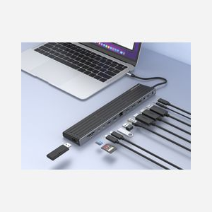 Conceptronic DONN32B : Station d'accueil USB-C 3.2 Gen 1, 3x USB-A, 2x USB-C (PD 100W), 2x HDMI 2.0 (4K), DisplayPort 1.2, Ethernet Gigabit, Lecteur MicroSD, compatible Windows/macOS/Android - Miniature 4