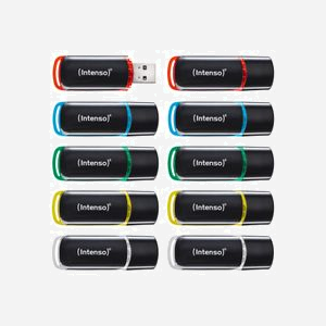 Intenso 3511561 Lot de 10 clés USB 8 Go Type-A 2.0 (28 Mo/s lecture, 6,5 Mo/s écriture) couleurs variées compatibles Windows 10+ macOS 10.x+