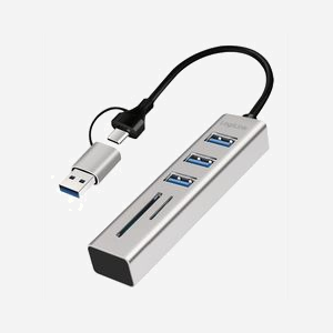 Hub USB LogiLink UA0445 USB 3.2 Gen 1 Type-A et Type-C 5000 Mbit/s lecteur SD/MicroSD aluminium gris