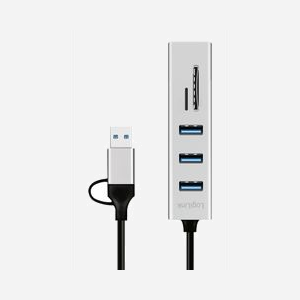 Hub USB LogiLink UA0445 USB 3.2 Gen 1 Type-A et Type-C 5000 Mbit/s lecteur SD/MicroSD aluminium gris - Miniature 2