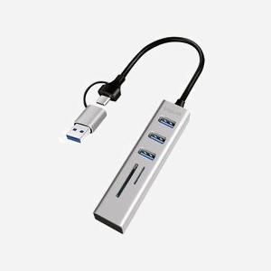 Hub USB LogiLink UA0445 USB 3.2 Gen 1 Type-A et Type-C 5000 Mbit/s lecteur SD/MicroSD aluminium gris - Miniature 3