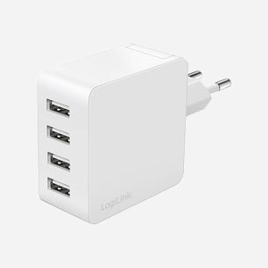 Chargeur LogiLink PA0336W 4 ports USB 2.0 24W charge rapide 100-240V universel blanc avec protections multiples