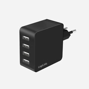 Chargeur secteur LogiLink PA0336 4 ports USB 2.0 24W charge rapide 4.8A 100-240V avec protections multiples noir