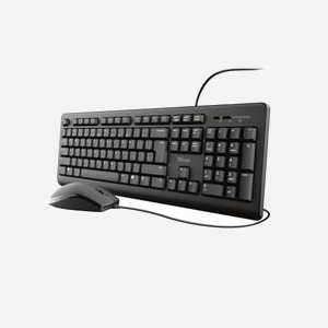 Clavier Trust Primo filaire USB taille réelle avec souris incluse disposition QWERTZ allemand noir pour bureau