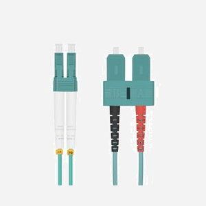 Câble fibre optique Helos 218696 LC vers SC 1,5m OM3 50µm multimode duplex couleur aqua