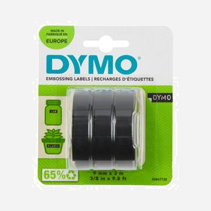 DYMO Rubans de Marquage 3D S0847730 9mm x 3m vinyle noir impression blanche relief lot de 3 étiquettes