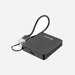 Batterie externe Sandberg Nano Powerbank 5000 mAh Li-Ion 20W USB-C avec câble intégré et affichage digital noir