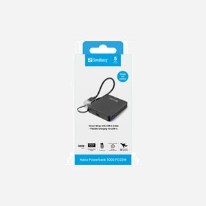Batterie externe Sandberg Nano Powerbank 5000 mAh Li-Ion 20W USB-C avec câble intégré et affichage digital noir - Miniature 5