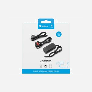 Chargeur Sandberg 135-83 USB-C PD 65W universel charge rapide secteur EU+UK avec câble USB-C fixe noir - Miniature 5