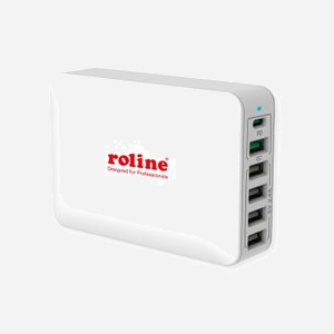 Chargeur ROLINE 19.11.1055 universel 100-240V 4x USB 2.0 1x USB-C charge rapide câble 1,2m blanc - Miniature 1