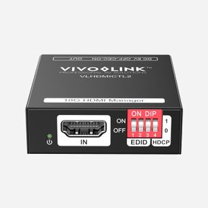 Émulateur EDID HDMI Vivolink VLHDMICTL2 avec contrôle résolution audio HDCP CEC via commutateurs DIP