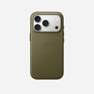 Coque Apple en tissage technique avec MagSafe pour iPhone 18 Pro coloris Olive en polyester recyclé avec boutons aluminium