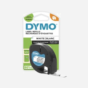 Cartouche DYMO LetraTag S0721660 ruban plastique 12mm x 4m noir sur blanc pour étiqueteuse LetraTag